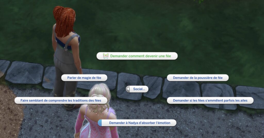 Interaction "demander comment devenir une fée" dans Les Sims 4
