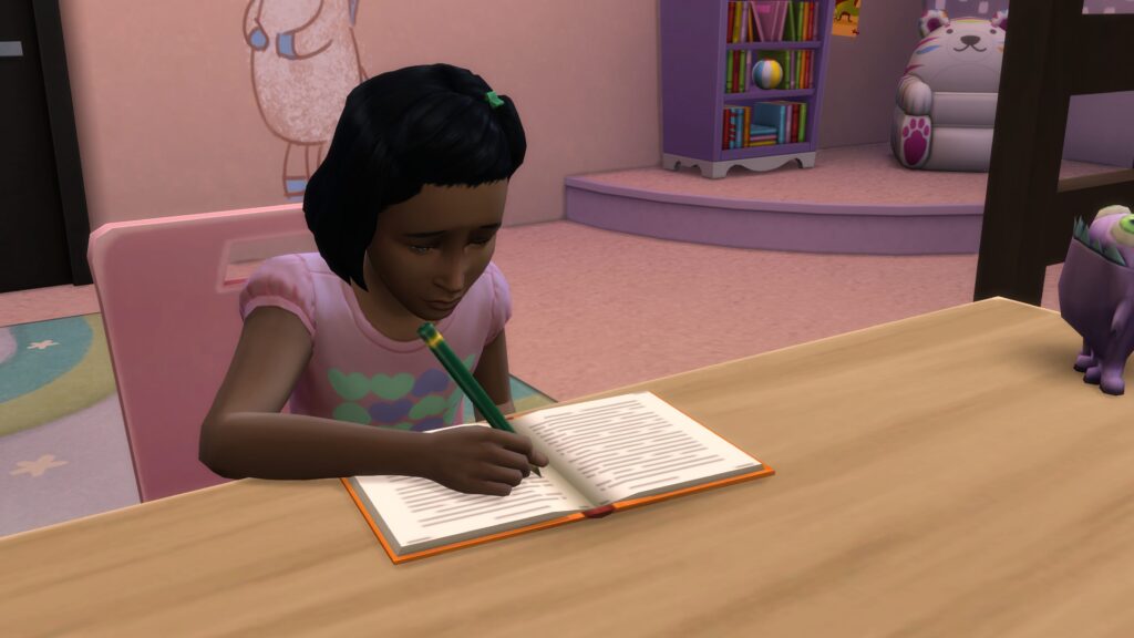 Enfant Sims 4 qui fait ses devoirs
