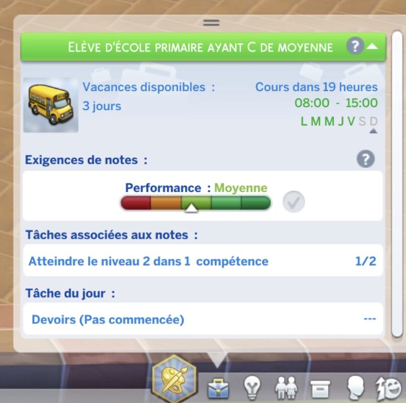 Notes d'un Sims 4 à l'école primaire