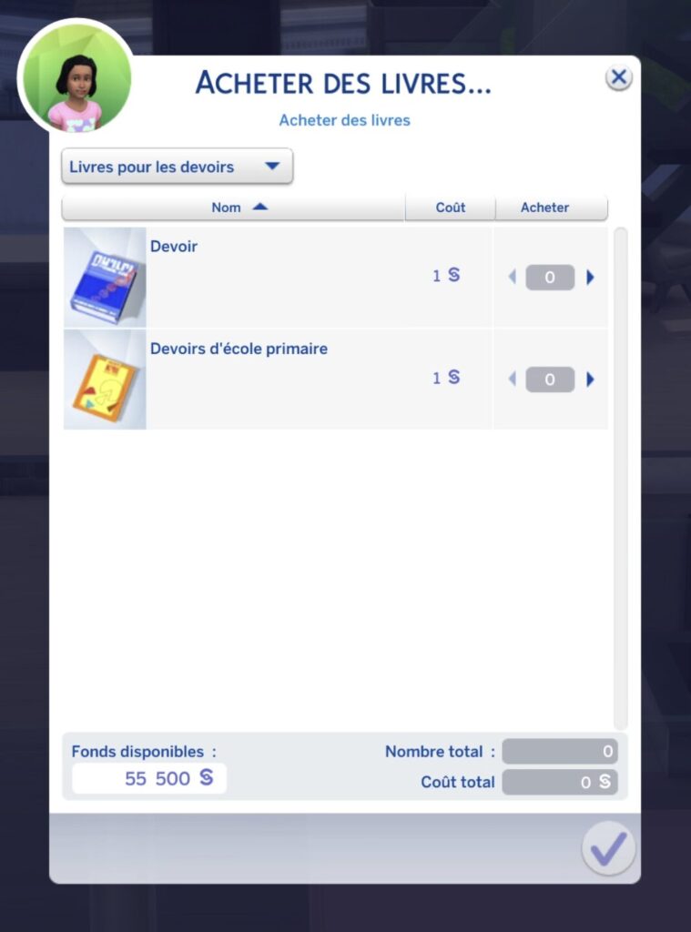 Acheter des devoirs dans Les Sims 4
