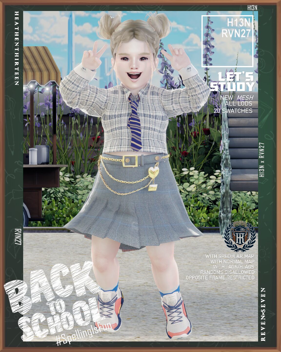 Jupe uniforme à chaîne et cœur à carreaux classique pour tout-petit