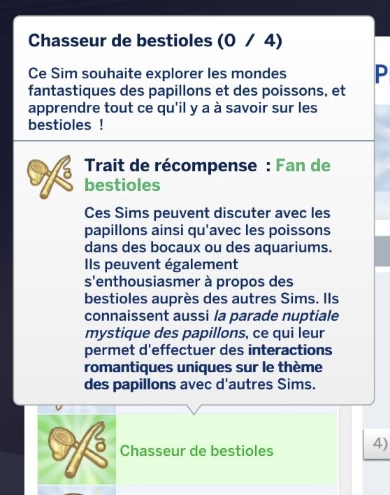 L'aspiration Chasseur de bestioles dans Les Sims 4 A l'aventure