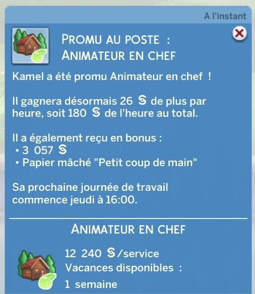 La carrière Personnel du Parc dans Les Sims 4 À l'aventure