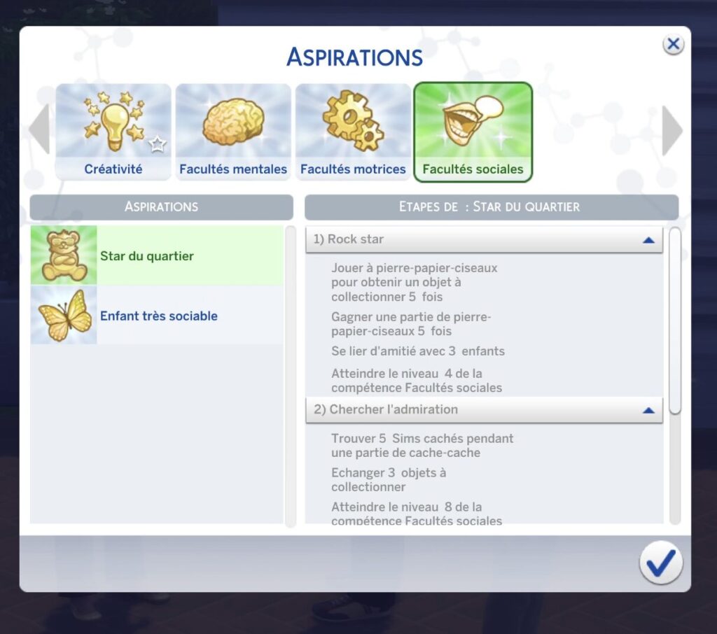 Détail de l'aspiration Star du Quartier des Sims 4 À l'Aventure
