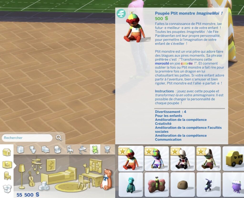 Poupée amimaginaire dans le Mode Achat des Sims 4