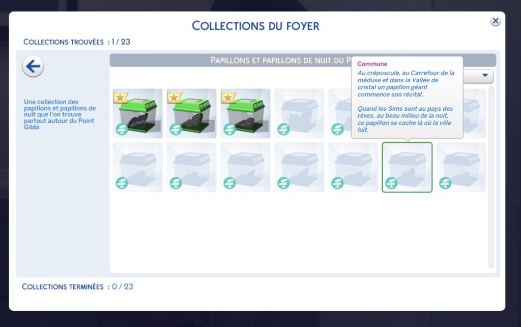 Collection de papillons et papillons de nuit du Point Gibbi dans Les Sims 4