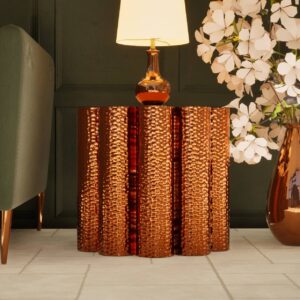 Table latérale flûtée Art déco – Cuivre martelé