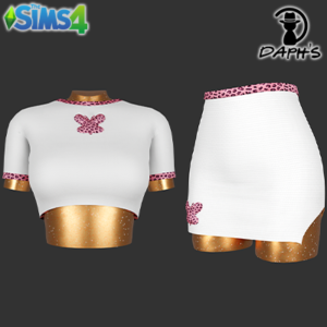 Haut court à détails papillon S187 et Mini-jupe S188