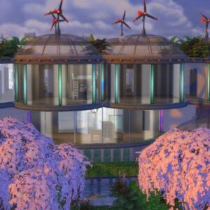 Maison multigénérationnelle futuriste solaire punk avec boutique
