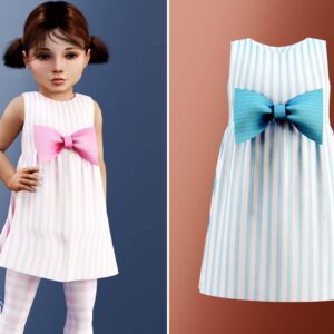 Enfant en bas âge - Robe sans manches à rayures avec un gros nœud
