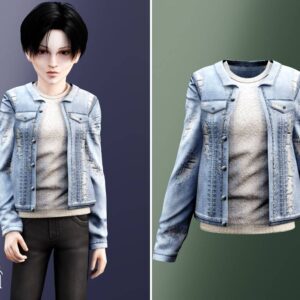 Enfant - Veste en jean délavé bleu clair avec combinaison pull