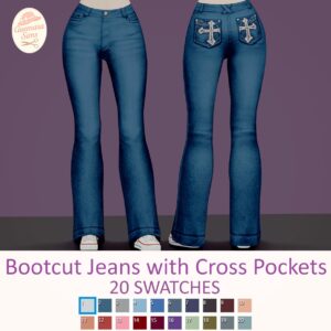 Pantalon Jeans Bootcut avec Poches Croisées