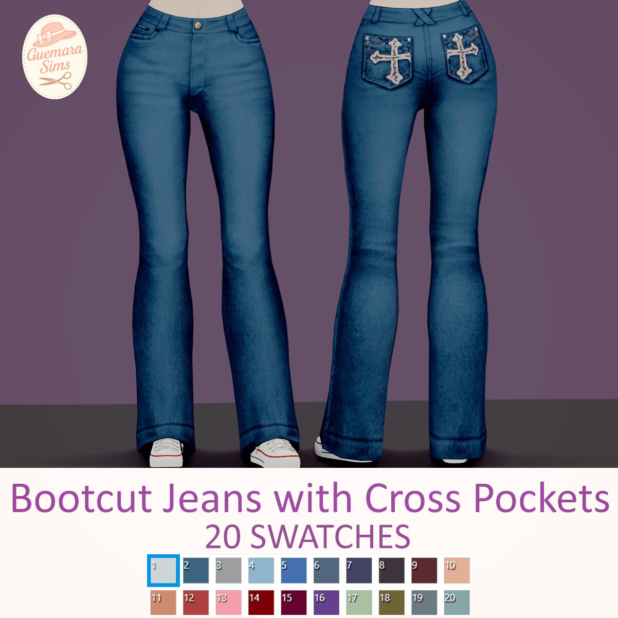 Pantalon Jeans Bootcut avec Poches Croisées