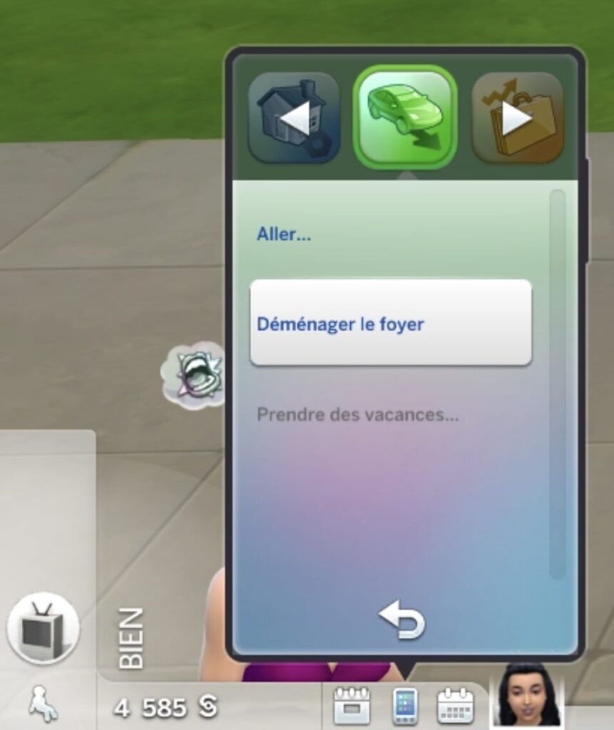 Option déménager le foyer dans Les Sims 4