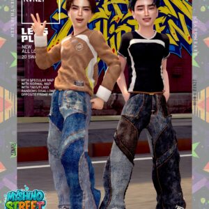 Pantalon en denim délavé à surpiqûres contrastées oversize pour enfant