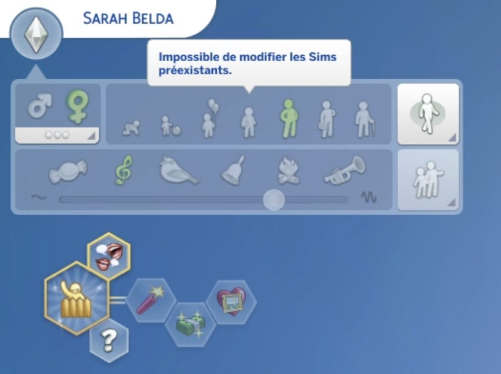 Message Impossible de modifier les sims existants dans Les Sims 4