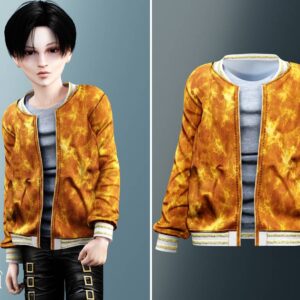 Enfant - Veste bomber dorée brillante avec un t-shirt gris doux