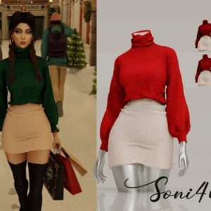 Pulli doux avec jupe en cuir