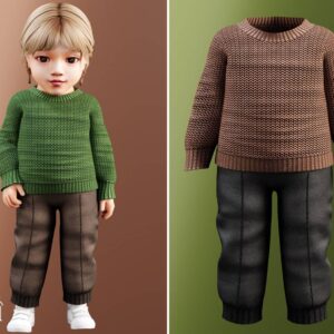 Enfant - Pull en laine doux avec un pantalon à ourlet chaud