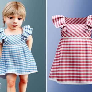 Robe mignonne à carreaux avec manches en ruffles