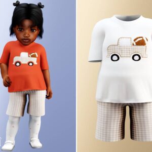 Enfant - T-shirt camionnette mignon avec short à carreaux