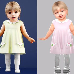 Robe pastel pour enfant avec col festonné et poches à fleurs