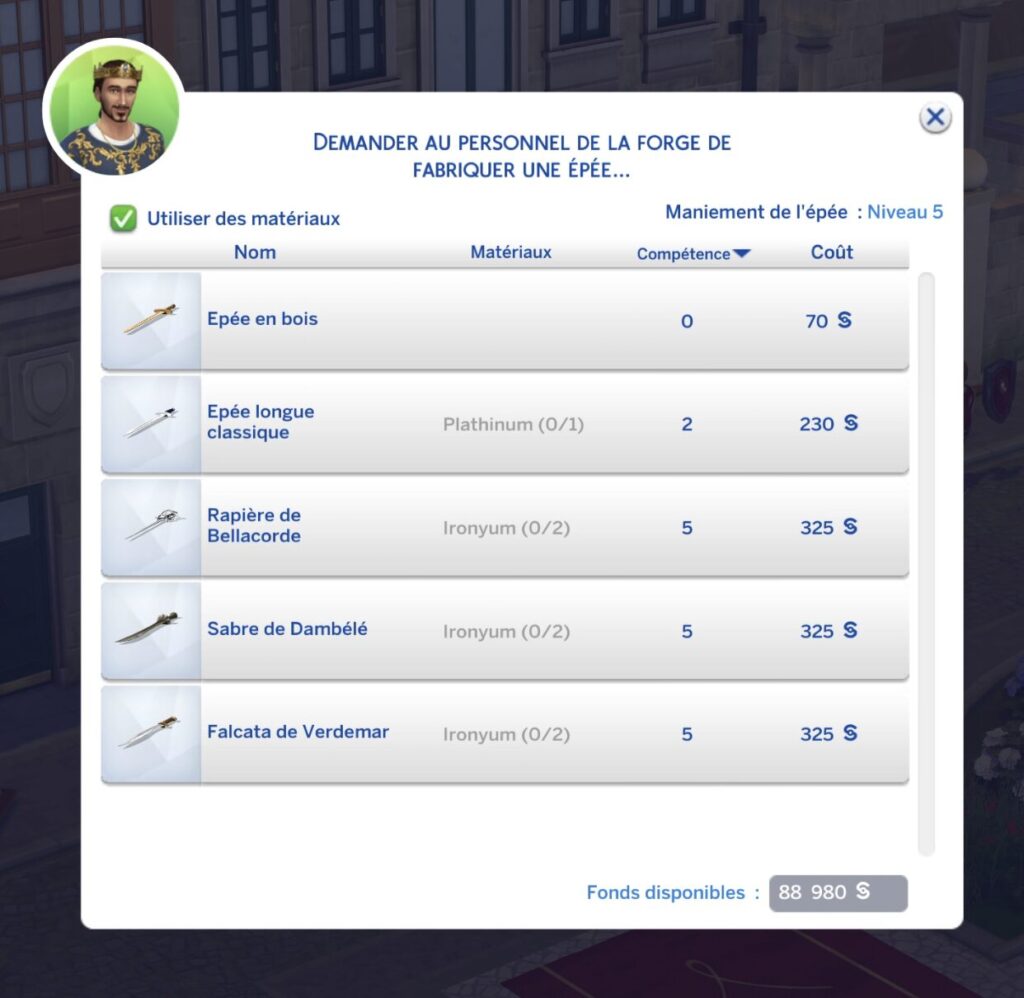 Fabrication d'épée dans Les Sims 4 Héritage et royauté