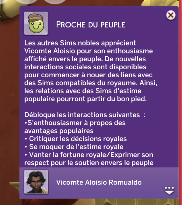 La carrière Noble des Sims 4 Héritage et Royauté