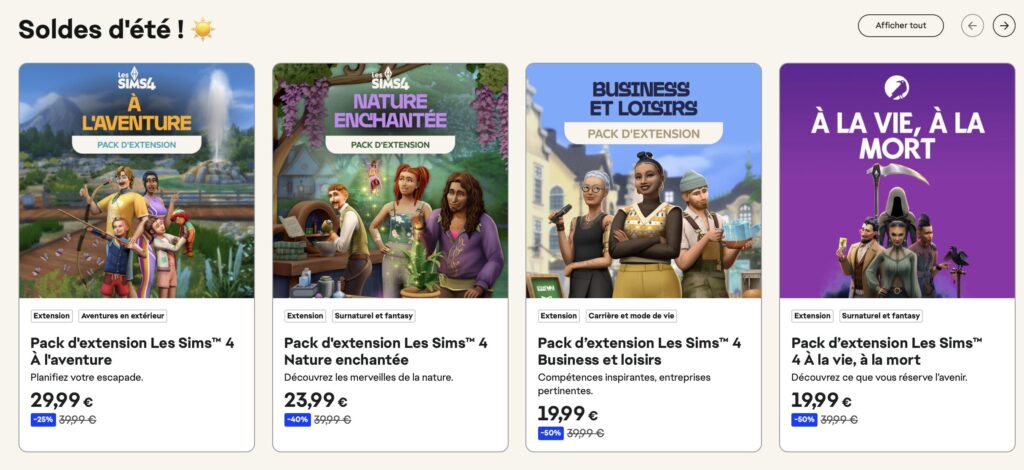 Les soldes d'Août chez Les Sims 4