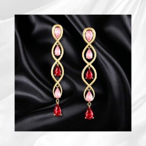 Boucles d'oreilles pendantes roses et rubis v2