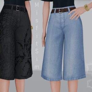 Pantalons larges style années 70 dans *Les Sims 4* : noir et bleu.