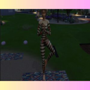 Personnage des Sims 4 en équilibre sur un tapis