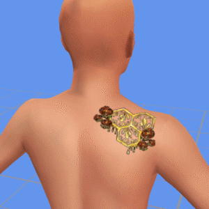 Tatouage virtuel style mandala sur l'épaule dans *Les Sims 4*