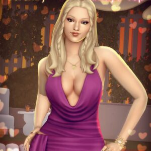 Serenity dans une robe Amaya Top pourpre, jeu Les Sims 4