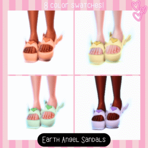 Sandales Earth Angel colorées pour Sims 4, 8 variantes.