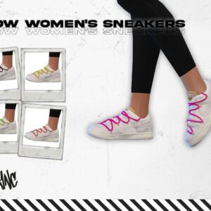 Chaussures personnalisées N-OW pour femmes dans *Les Sims 4* avec différentes couleurs de lacets.