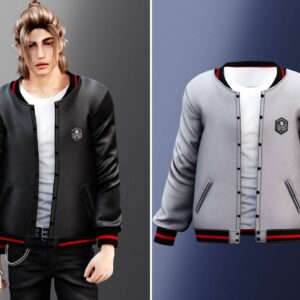 Veste de sport style Sims 4, noir et gris clair avec logo