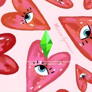 Cœurs stylisés avec yeux, logo Ethereum, fond rose - mode construction dans *Les Sims 4*