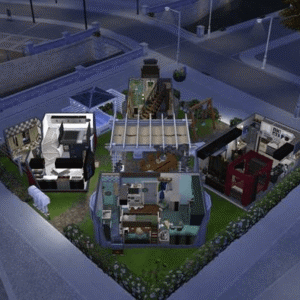 Maison modélisée dans *Les Sims 4* vue du ciel