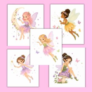 Fées enfantines mignonnes, style Sims 4, fond pastel