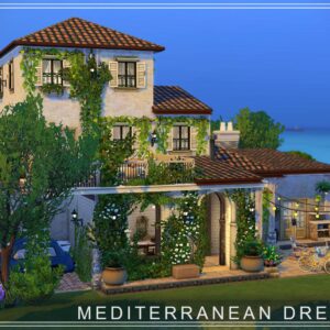 Maison méditerranéenne des rêves dans *Les Sims 4* avec vue mer