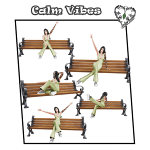 Création artistique Sims 4 : poses décontractées sur bancs, style vintage