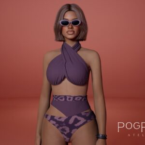 Maillot de bain style Sims 4, violet et motifs floraux, POGPUNG Atelier