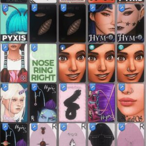 Cartes d'accessoires et modifications pour *Les Sims 4* avec illustrations artistiques.