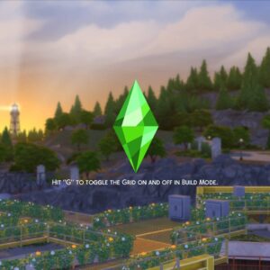 Mode construction dans *Les Sims 4*, grille activable avec la touche G.