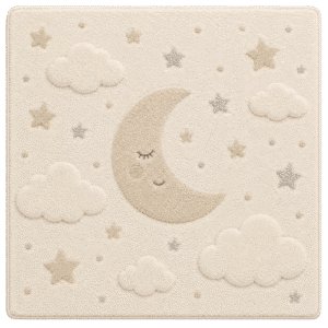Tapis doux lune souriante étoiles et nuages pour *Les Sims 4*, thème nuit.