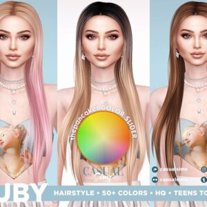Coiffures Ruby pour Sims 4 : 50+ couleurs personnalisables