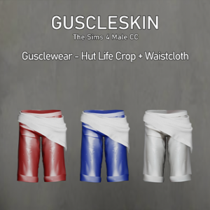 Pantalons Gusclewear pour Sims 4, CC mâle : crop rouge, bleu et blanc avec pagne.