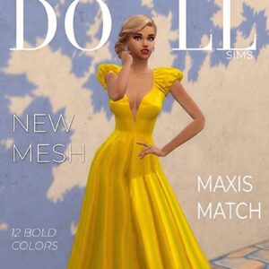 Nouvelle robe mesh jaune maxi pour Sims 4, 12 couleurs disponibles