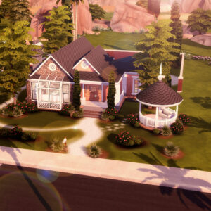 Maison et gazebo du jeu *Les Sims 4*, vue aérienne